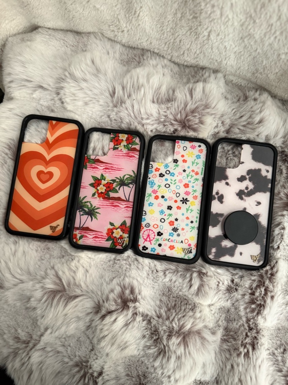 Wildflowers Pink Orange White Black Patterned iPhone Case Set